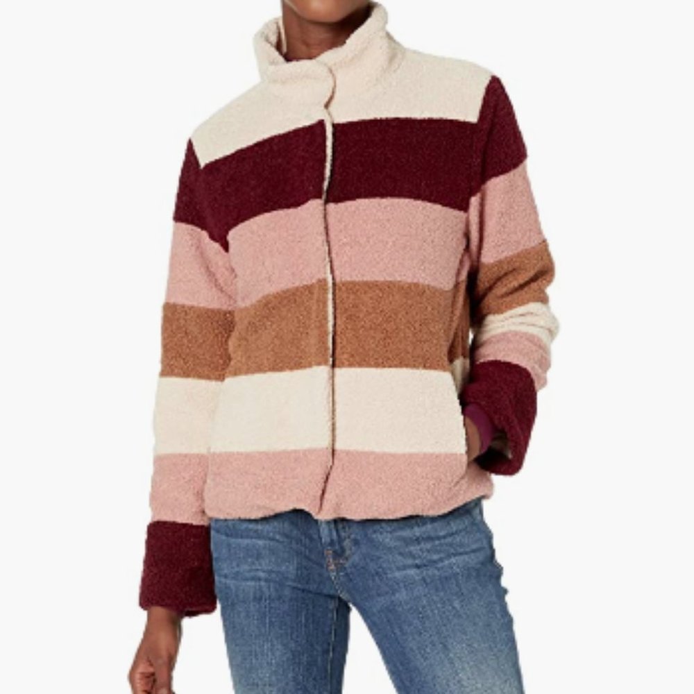 NWT! Mod-O-Doc Teddy Sherpa Color Block Funnel Neck Jacket